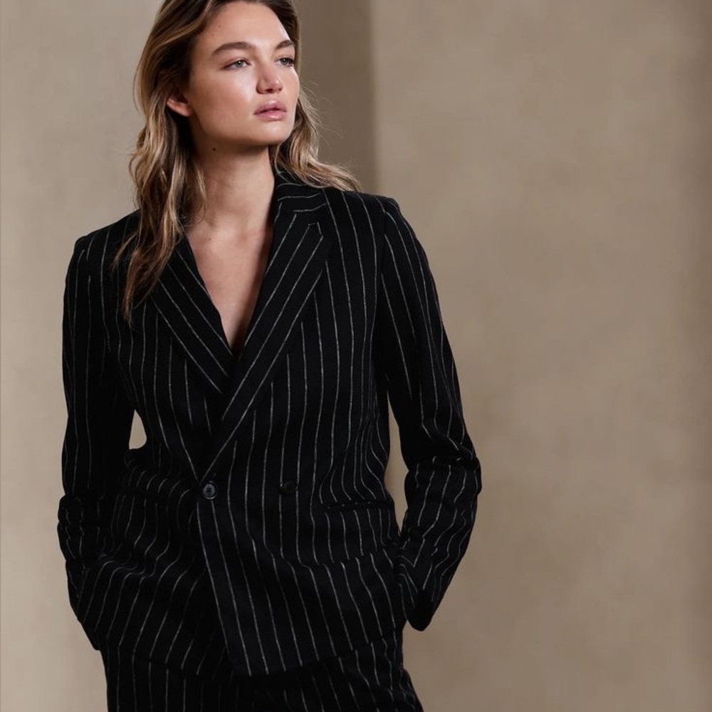 Linen Blend Double Breasted Blazer